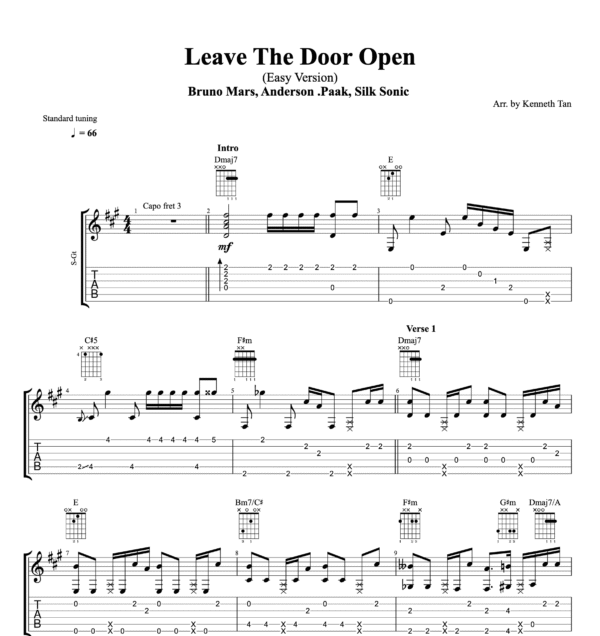 Leave the Door Open (Easy Version) - Bruno Mars, Anderson .Paak, Silk Sonic
