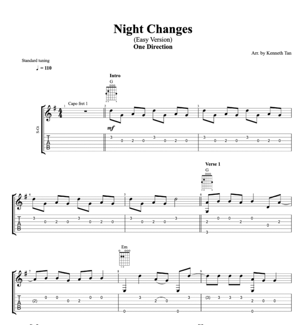 Night Changes (Easy Version) - One Direction