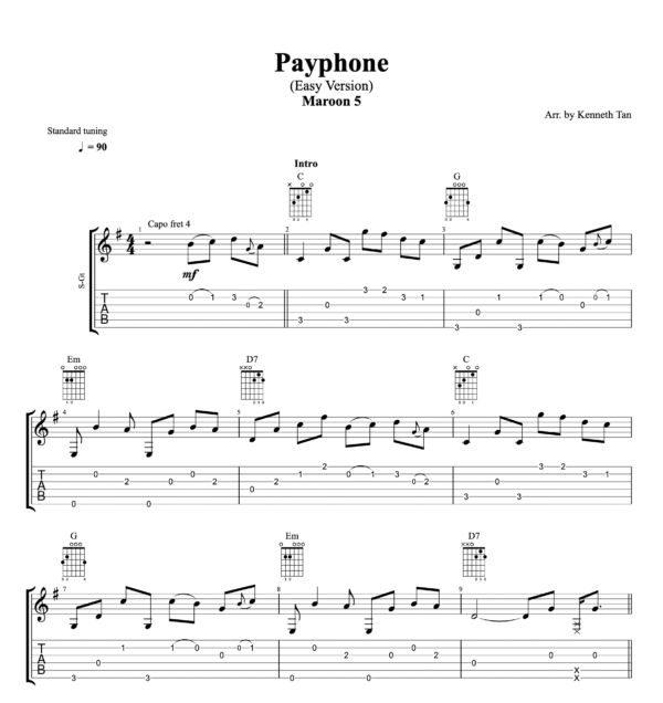 Payphone (Easy Version) - Maroon 5