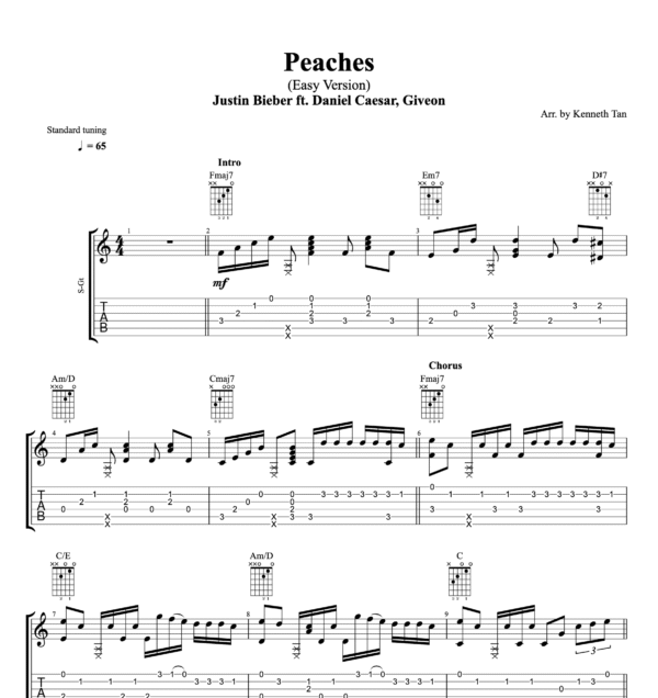 Peaches (Easy Version) - Justin Bieber ft. Daniel Caesar, Giveon