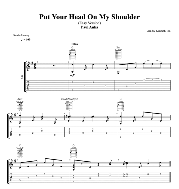 Put Your Head On My Shoulder (Easy Version) - Paul Anka
