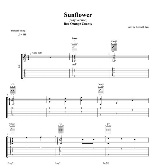 Sunflower (easy version) - Rex Orange County